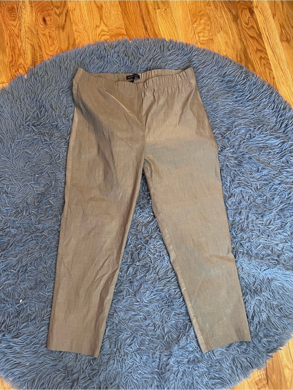 Sarah Pacini Tan Elastic Waist Pull On Cropped Linen Pants Size L